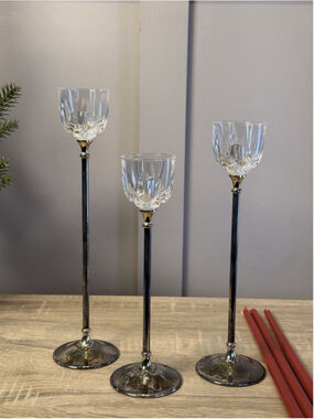Vintage ARGENTI Silver Plate Candlestick Holders 1980s Italian Cut Crystal
